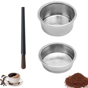 Filtermandje 51mm - 2 Stuks RVS Herbruikbare Koffiefilter met Koffiemolen en Schoonmaakborstel voor Thuis en Kantoor