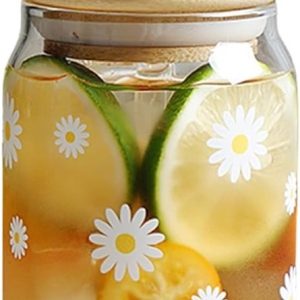 Glas met Deksel en Rietje - Esthetisch Madeliefjesdesign voor Ijskoffie, Smoothies en Cocktails, Perfect voor Thuisgebruik en Feestjes