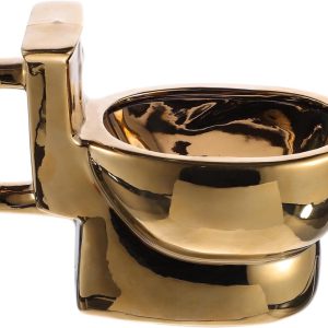 Goodivery® -koffie mok - koffiemolen - koffiemolen Handmatig -400 ml keramische Toiletbeker - 3D-Ontwerp met Poepmotief, Drinkbeker voor Thee, Melk, Sap - 16x8x12cm - Goudkleurig