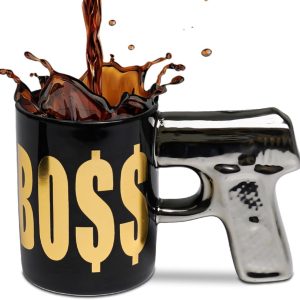 Goodivery® -koffie mok - koffiemolen - koffiemolen Handmatig -Grappige keramische koffiemok met Wapenhandvat, Gepersonaliseerde Pistoolkoffiemok, 3D-Pistoolgreep, 350 ml - 8x10x16cm - Zwart