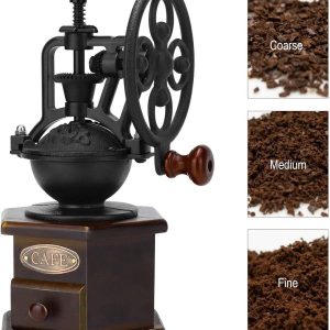 Handmatige Koffiemolen van Hout - Koffiemolen - Bonenmaler met verstelbare standen - koffiebonen - Koffiemaler - Coffee Grinder - Antiek Design met Gietijzeren Slinger en Keramisch Maalwerk - Decoratie en Cadeau - 11.5 × 11.5 × 26.5 cm