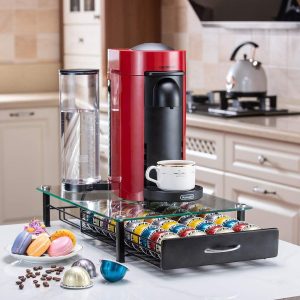 Koffie Pod Houder Opbergrek - Opberglade voor Nespresso Vertuoline (40 Capsules Glazen Lade)