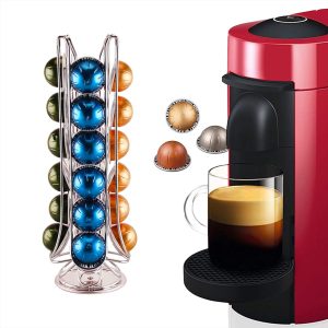 Koffie capsules Opbergrek - geschikt voor Nespresso Vertuo - Maximale capaciteit 24 capsules - RVS - stellingkast - Draaibare koffiecapsulehouder