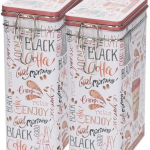 Koffieblik / bewaarblik - 2x - koffie print - beugelsluiting - 12 x 8 x 20 cm - rechthoekig - bonen / filterkoffie / cups