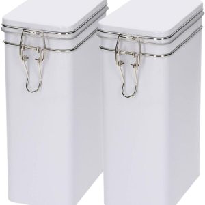 Koffieblik / bewaarblik - 2x - wit - beugelsluiting - 12 x 8 x 20 cm - rechthoekig - bonen / filterkoffie / cups