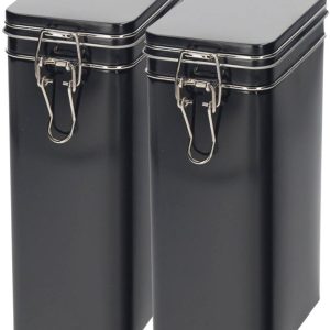 Koffieblik / bewaarblik - 2x - zwart - beugelsluiting - 12 x 8 x 20 cm - rechthoekig - bonen / filterkoffie / cups