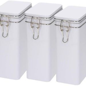 Koffieblik / bewaarblik - 3x - wit - beugelsluiting - 12 x 8 x 20 cm - rechthoekig - bonen / filterkoffie / cups