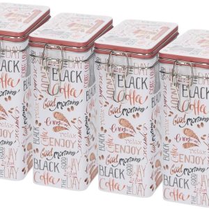 Koffieblik / bewaarblik - 4x - koffie print - beugelsluiting - 12 x 8 x 20 cm - rechthoekig - bonen / filterkoffie / cups