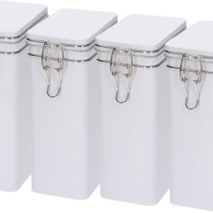 Koffieblik / bewaarblik - 4x - wit - beugelsluiting - 12 x 8 x 20 cm - rechthoekig - bonen / filterkoffie / cups
