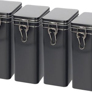 Koffieblik / bewaarblik - 4x - zwart - beugelsluiting - 12 x 8 x 20 cm - rechthoekig - bonen / filterkoffie / cups