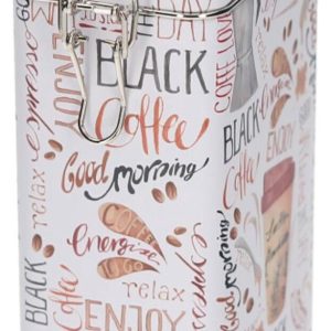 Koffieblik / bewaarblik - koffie print - beugelsluiting - 12 x 8 x 20 cm - rechthoekig - bonen / filterkoffie / cups