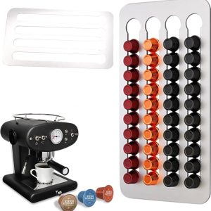 Koffiecapsulehouder - 40 capsules - Nespresso - opbergstandaard - roestvrij staal - wandmontage