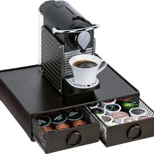 Koffiecapsulehouder, capsulehouder met 2 zakjes voor 64 Nespresso capsules, koffiemachine standaard & coffee pads, organizer, opbergdoos voor keuken, huishouden, kantoor