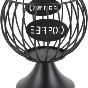 Koffiepad-organizer met Grote Capaciteit en Zwarte Metalen Draad, Veilige Opbergmand voor Koffiepeulen, Handig op Aanrecht.