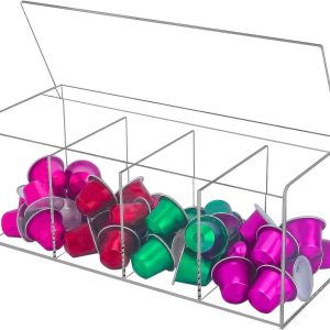 Koffiepadhouder en Thee Opbergdoos - Transparante Acryl Capsuledispenser - Grote Displaybox - Voor Koffiepads en Snoepjes - 30 x 12 x 12 cm