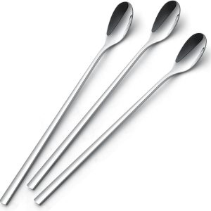 Lange roestvrijstalen lepelset voor latte macchiato, ijslepel en milkshake, 3-delig, perfect voor ijskoffie, ijsthee en koel drinken