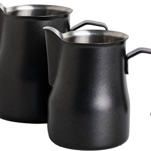 Melkkannetje Opschuim Set - Zwart - 2 Stuks - 350ml + 500ml - RVS - Italiaans - RVS - Melkopschuimkan - Melkkan - Espressomachine - Barista Essentials