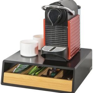 Mosh Stories Koffiecapsulehouder met Lade - Compacte Bamboe & MDF Opbergbox voor Koffiecups en Theezakjes - Koffiecorner