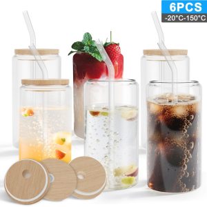NAIZY Drinkglazen met deksel en rietje 550ml glazen bekers glazen glazen met reinigingsborstel matcha glazen glazenset voor ijskoffie latte macchiato cocktails, 6 stuks