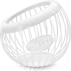 Opbergmand - Koffiecapsulehouder - Metalen Opbergmand voor Aanrecht - Grote Capaciteit - Voor Koffiebar Accessoires - Wit