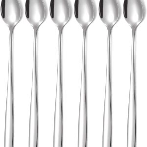 Orivio - 6-delige lepelset voor latte macchiato, 20 cm handgreep, roestvrijstalen ijslepel en roerlepel voor ijskoffie, ijsthee, milkshake, ijscoupé, koel drinken