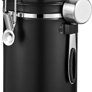 RVS Koffiebonen Bewaarbus 2800ML - Luchtdichte Koffiebus met Eenrichtingsventiel - Voedselveilige Koffie Bewaarpot met Maatschep - Zwart