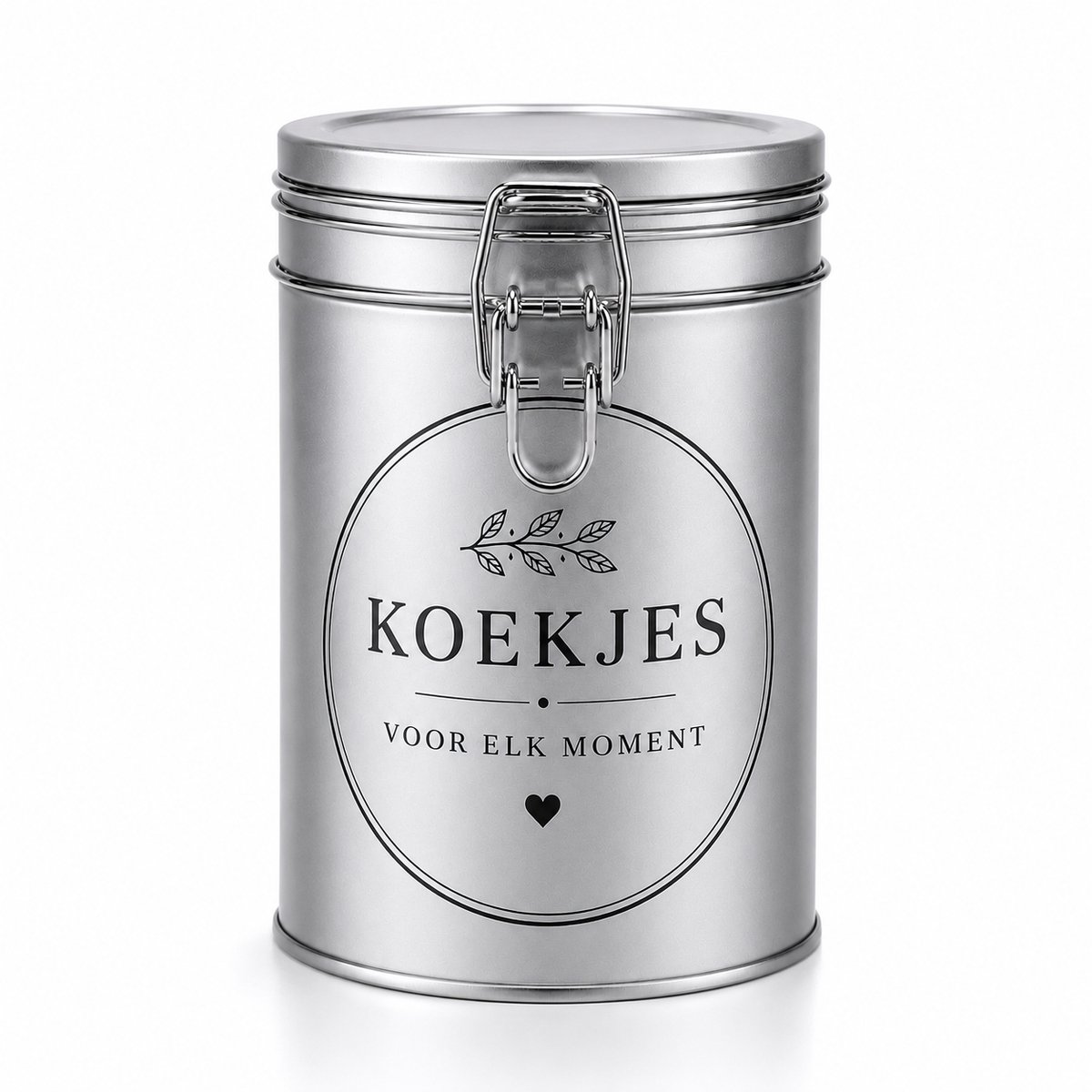 Ronde Voorraadbus met Beugelsluiting - Koekjestrommel - Bewaarblik - Theeblik - Luchtdicht - 650 ml - Zilver