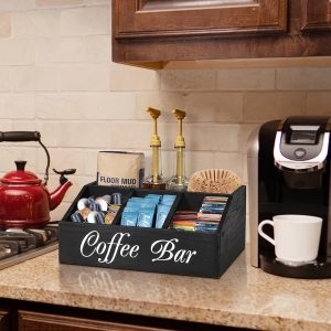 Rustieke Houten Koffiebar Organizer - Tafelblad Opbergdoos voor Koffiepads, Thee en Condimenten