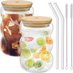 Set van 2 Elegante Drinkglazen met Deksel en Rietje - Perfect voor Ijskoffie, Cocktails en Smoothies
