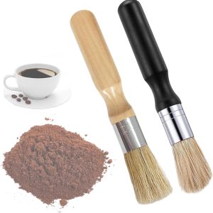 Set van 2 Koffiepenselen met Houten Handvat, Natuurlijke Borstelharen voor Koffiemolen en Zeef, Ideaal voor Koffie Reiniging en Onderhoud in Keuken en Kantoor