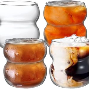 Set van 4 Geribbelde Drinkglazen 380 ml - Ideaal voor Ijskoffie, Latte Macchiato en Cocktails