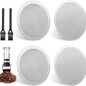 Set van 4 Herbruikbare RVS Koffiefilters voor Aeropress, Inclusief Filterplaten, Randfilters en Borstels, 61 mm Grootte voor Perfecte Koffie.