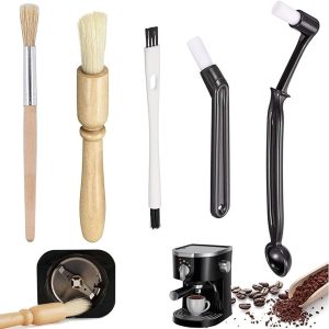 Set van 5 koffieborstels voor grondige reiniging, houten handvatten en nylon haren