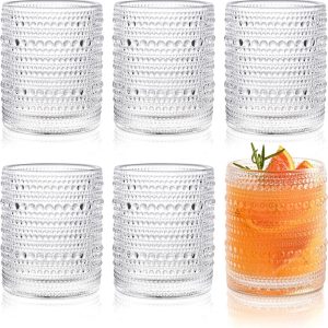 Set van 6 onregelmatige kristallen drinkglazen voor whisky, ijskoffie en cocktails met stippen