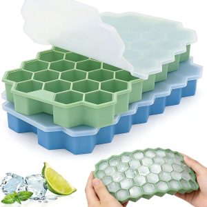 Siliconen ijsblokjesvormen met deksel, 2 stuks voor vriezer - Herbruikbare 74 kleine ijsblokjes voor ijskoffie, cocktails en dranken