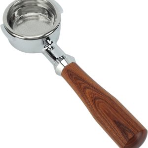 Single Layer Portafilter 58mm voor Espressomachine, Afneembare Bodemloze Filterhouder met Mand, geschikt voor Expobar, Rocket en Faema - Roodhoutkleurige Handgreep