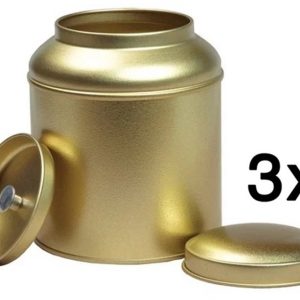 Theeblik - 3 Stuks Goud - 100 gram - Theedoos - Theeblik met binnendeksel - Met dubbele deksel - Theeblikken voor losse thee - Bewaarblik - Voorraadbussen - Opbergbak - Voorraadbus - Voor Losse thee, Kruiden, Specerijen en koffiebonen