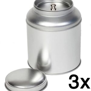 Theeblik - 3 Stuks Zilver - 100 gram - Theedoos - Theeblik met binnendeksel - Met dubbele deksel - Opbergbak - Voorraadbus - Theeblikken voor losse thee - Bewaarblik - Voorraadbussen - Voor Losse thee, Kruiden, Specerijen en koffiebonen
