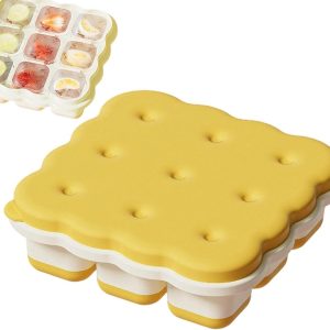 VHV - Ijsblokjesvorm - Ijsblokjesvorm met deksel - Siliconen bakvorm met deksel - Unieke koekjesvorm met zachte - Makkelijk loslatende bodem - Herbruikbare ijsblokjesmaker - Voor Cocktails - Ijskoffie en eten - Geel