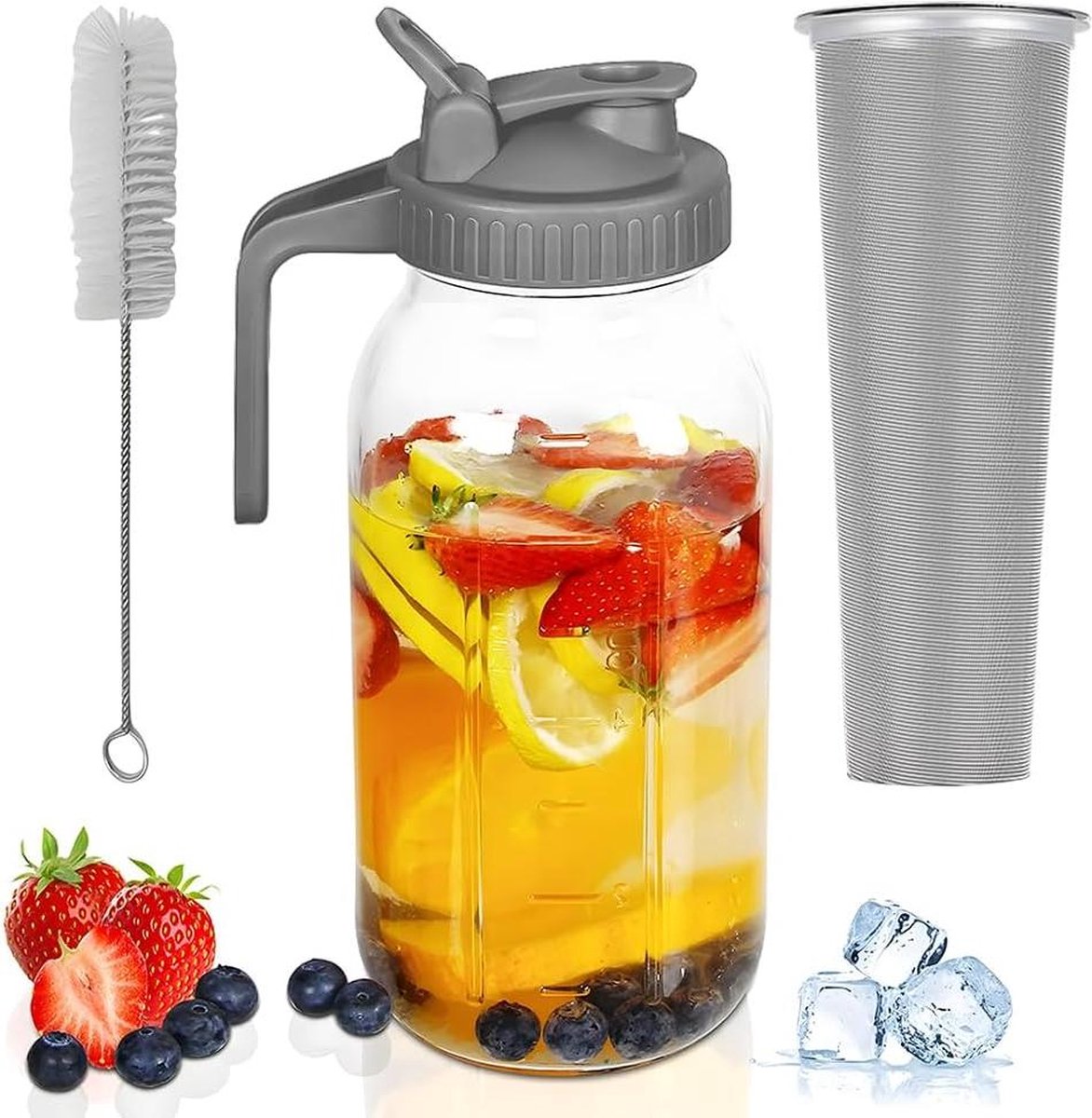 Waterkaraf - Water karaf lekvrije infusiekan met filterdeksel - voor water sap melk thee ijskoffie dranken - 2000 ml