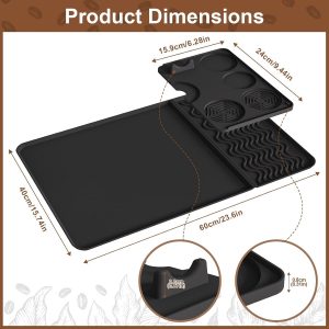 YYV 2-in-1 Siliconen Koffiemat met Afneembare Tampmat 60×40 cm, Antislip, Beschermmat voor Werkblad en Druppelschotel voor Espressomachine, Waterdicht en Hittebestendig, Zwart
