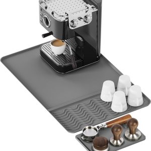 YYV 2-in-1 Siliconen Koffiemat met Afneembare Tampmat 60×40 cm, Antislip, Beschermmat voor Werkblad en Druppelschotel voor Espressomachine, Waterdicht en Hittebestendig, Grijs