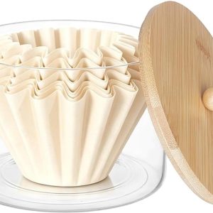 1 Pack Koffie Filter Houder met Deksel Glas Koffie Filter Opslag Container 5.9 Inch Diameter Clear Glazen Pot Voor Teller Koffie Bar Accessoires Decor Keuken Pantry Organizer
