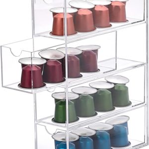 1 Piece Acryl Koffiepads Opbergdoos met 4 Lades - Duidelijke Keuken Koffiecapsules en Suikerpakhouder met Deksel - Stapelbare Kleine Bureau-organizer Lade voor Kantoor en Feestzaal