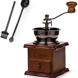 1 Stuks - Draagbare handmatige koffiemolen - Vintage koffiemolen van massief hout - Nauwkeurig instelbaar mechanisme - Smaakbehoudende keramische kegelmaler - Handmatige molen voor thuis en op reis - Bruin