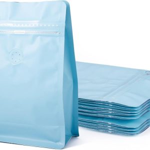10 stuks koffiebonen zakken met klep rechthoek rits koffie opbergzakken rechthoek platte bodem staande hersluitbare zakjes voor snoep slang koekjes opslag, bleek turkoois