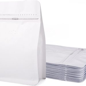10 stuks koffiezakken met klep hersluitbare koffiebonen opbergzakken ritszak rechthoek platte bodem staande ritszakjes hitteafdichting kant voor snoep slang koekjes opslag, wit