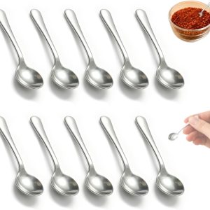 10 stuks mini-espressolepels van roestvrij staal, 7,5 cm, zilverkleurig, compact en vaatwasmachinebestendig, voor koffie, specerijen, zout, honing en desserts
