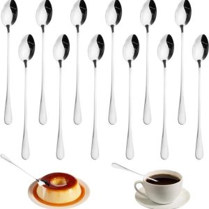 12 latte-macchiatolepels - Lepelset - 19.5 cm lange ijslepel - Lange lepel - Theelepels - Lange roerlepel van RVS voor ijskoffie - IJsthee - Sundae - Milkshake