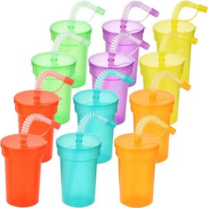 12-pack herbruikbare neonbekers met deksel, drinkbekerset met deksel, ijskoffie, koud drinken, smoothie sap (380ML)